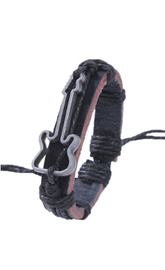 Pulsera Guitarra de Cuero Negra Sax Musical Creations