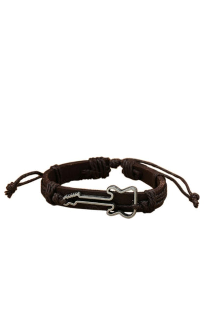 Pulsera Guitarra de Cuero Café Sax Musical Creations