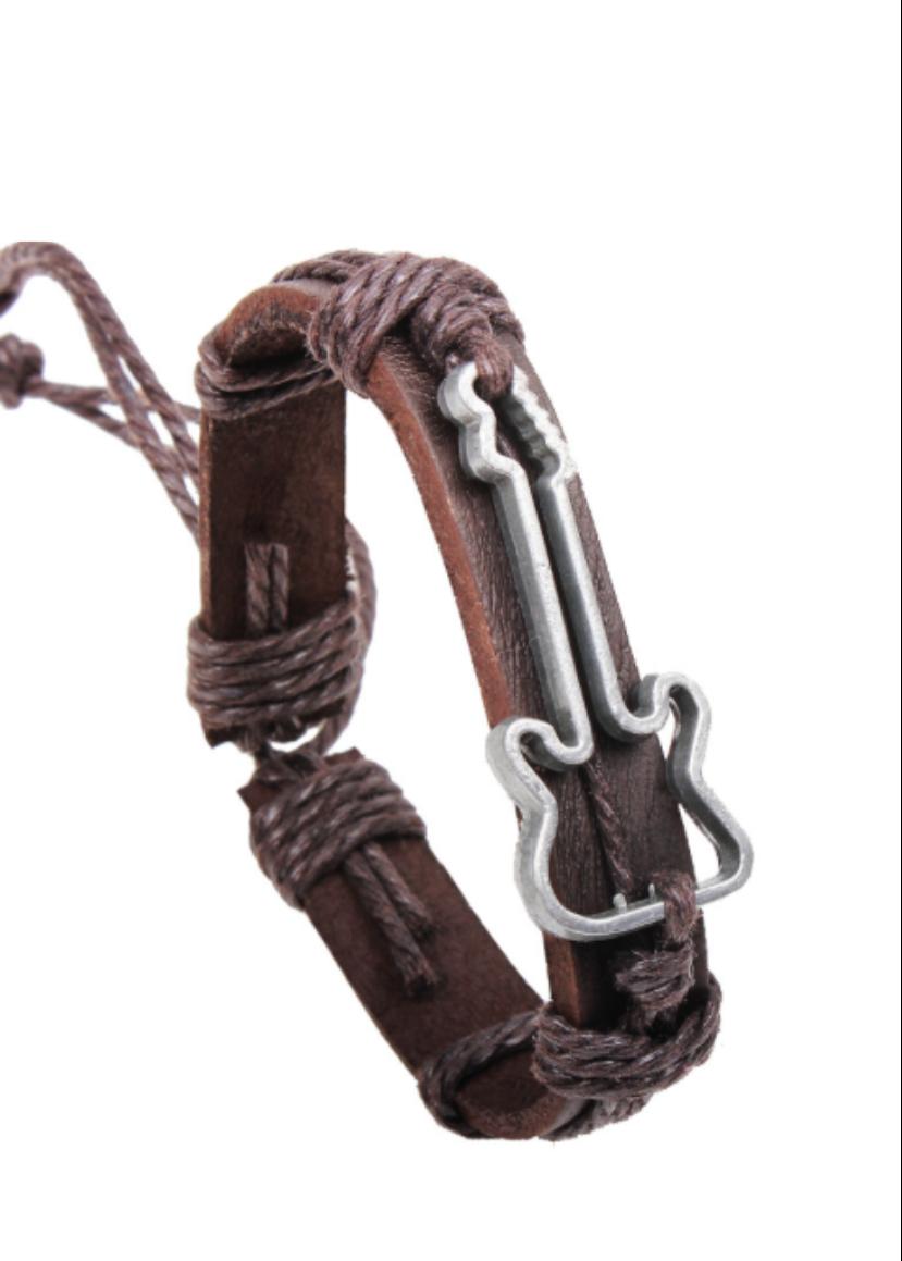 Pulsera Guitarra de Cuero Café Sax Musical Creations