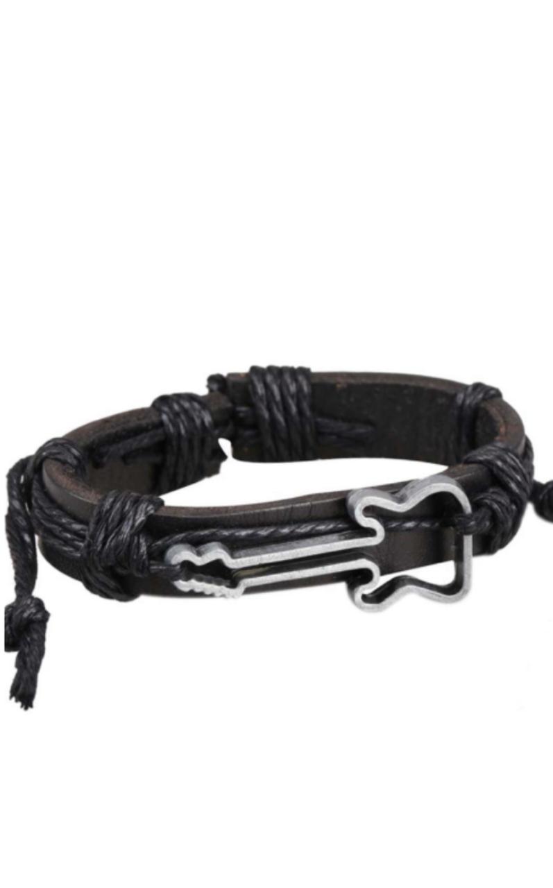 Pulsera Guitarra de Cuero Negra Sax Musical Creations