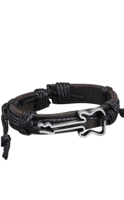 Pulsera Guitarra de Cuero Negra Sax Musical Creations