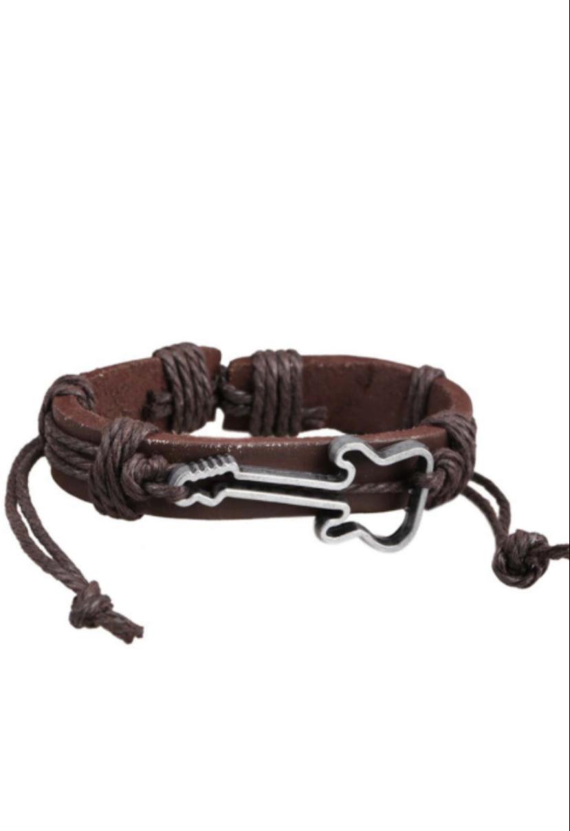 Pulsera Guitarra de Cuero Café Sax Musical Creations